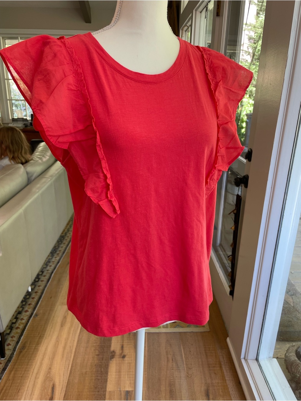 J Crew Women’s Ruffle Cap Sleeve Top - Salmon Pink M 100% cotton